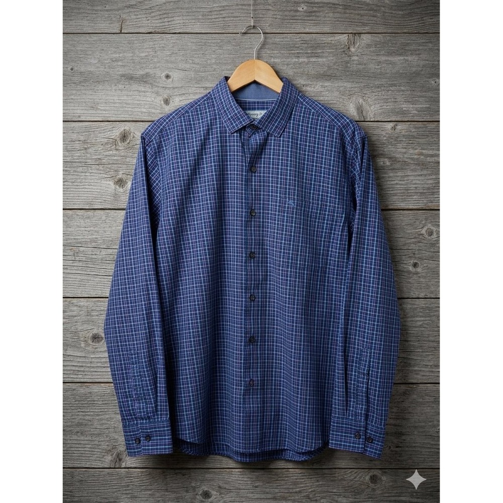 Tommy Bahama Island Zone Button Shirt Mens Large Blue Check Cotton Long Sleeve